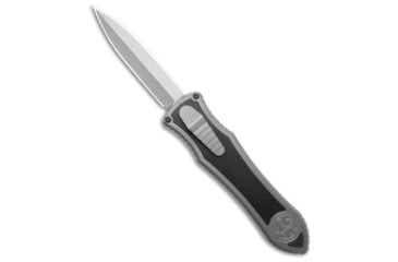 Image of Hawk Knife Designs Custom Deadlock Model C Automatic Folding Knife, 3.50in, CPM 20CV, Dagger Blade, Titanium, Black/Gray Handle, Black/Gray/Silver, 8.48 inch, BHQ-185449