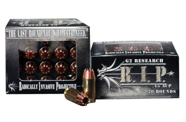 Image of G2 Research Ammunitions RIP, .45 ACP, 162 Grain, HP, Brass Case, Centerfire Pistol Ammo, 20 Rounds Box, RIP 45 ACP