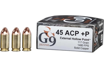 Image of G9 Defense 45 ACP +P 117 Grain Hollow Point Brass Cased Pistol Ammo, 20 Rounds, E-45ACPP-117A