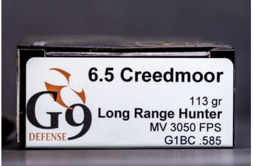 Image of G9 Defense 6.5 Creedmoor 113 Grain Long Range Hunter Brass Cased Rifle Ammo, 20 Rounds, LRH-65CM-113A