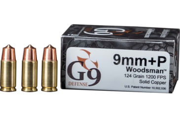 Image of G9 Defense Woodsman 9mm+P 124 Grain Copper Solid Brass Cased Pistol Ammo, 20 Rounds, WM-9MM-124A