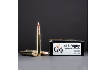 Image of G9 Defense Safari .416 Rigby 400 Grain Shape Charge Solid Brass Cased Rifle Ammo, 20 Rounds, SC-416RIG-400A