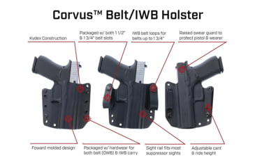 Image of Galco Corvus Belt/IWB Kydex Holster, Glock 17/19/19X/22/23/31/32/45, Streamlight TLR-1, Right, Black, CVS868RB