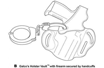 Image of Galco Holster Vault with firearm secured by handcuffs