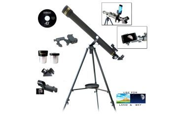 Image of Galileo Refractor Telescope with Smartphone Photo Adapter 1.25in 6mm Eyepiece, 20mm Eyepiece, Black, 800x60mm G-860BG
