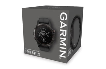 Image of Garmin Fenix 5 Plus, GPS Watch, Carbon Gray DLC Titanium with Black Silicone Band, 010-01988-20