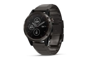 Image of Garmin Fenix 5 Plus, Sapphire, GPS Watch, NA, Carbon Gray/DLC Ti 010-01988-02