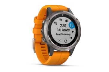Image of Garmin Fenix 5 Plus, Sapphire, GPS Watch, NA, Ti/Solar Flare Orange 010-01988-04