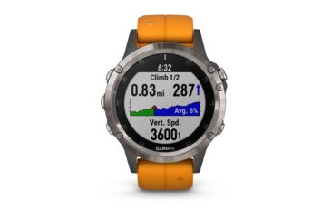 Image of Garmin Fenix 5 Plus, Sapphire, GPS Watch, NA, Ti/Solar Flare Orange 010-01988-04