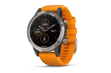 Image of Garmin Fenix 5 Plus, Sapphire, GPS Watch, NA, Ti/Solar Flare Orange 010-01988-04