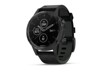 Image of Garmin Fenix 5 Plus, Sapphire, Leather, GPS Watch, NA, Black/Black 010-01988-06