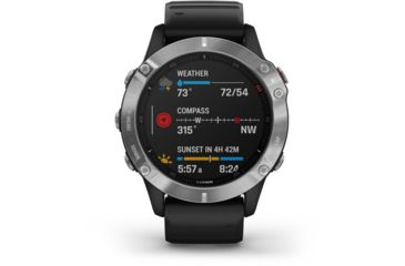 Image of Garmin Fenix 6 Multisport GPS Smartwatch, Silver w/Black Band, 010-02158-00