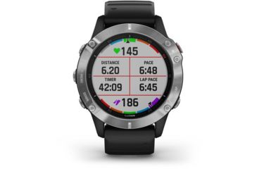 Image of Garmin Fenix 6 Multisport GPS Smartwatch, Silver w/Black Band, 010-02158-00