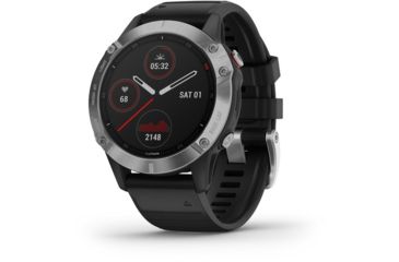 Image of Garmin Fenix 6 Multisport GPS Smartwatch, Silver w/Black Band, 010-02158-00