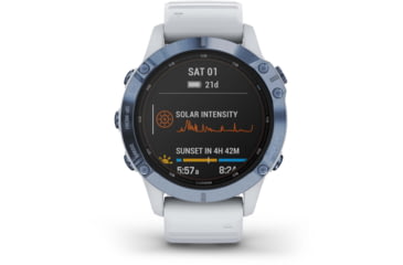 Image of Garmin Fenix 6 Pro Solar Watch, Mineral Blue w/Whitestone band, 010-02410-18