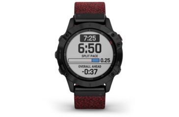 Image of Garmin Fenix 6 Sapphire Multisport Fitness Watch, Black DLC w/Red Nylon Band, 010-02158-16