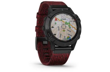 Image of Garmin Fenix 6 Sapphire Multisport Fitness Watch, Black DLC w/Red Nylon Band, 010-02158-16