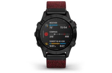 Image of Garmin Fenix 6 Sapphire Multisport Fitness Watch, Black DLC w/Red Nylon Band, 010-02158-16