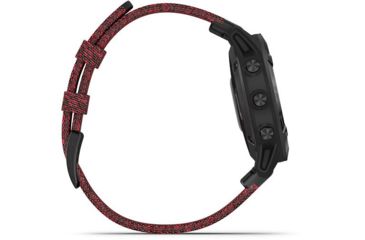 Image of Garmin Fenix 6 Sapphire Multisport Fitness Watch, Black DLC w/Red Nylon Band, 010-02158-16