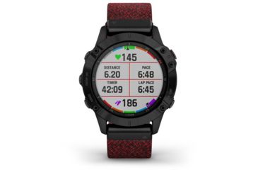 Image of Garmin Fenix 6 Sapphire Multisport Fitness Watch, Black DLC w/Red Nylon Band, 010-02158-16