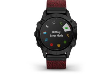 Image of Garmin Fenix 6 Sapphire Multisport Fitness Watch, Black DLC w/Red Nylon Band, 010-02158-16