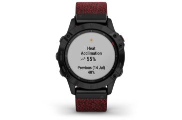 Image of Garmin Fenix 6 Sapphire Multisport Fitness Watch, Black DLC w/Red Nylon Band, 010-02158-16
