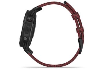 Image of Garmin Fenix 6 Sapphire Multisport Fitness Watch, Black DLC w/Red Nylon Band, 010-02158-16