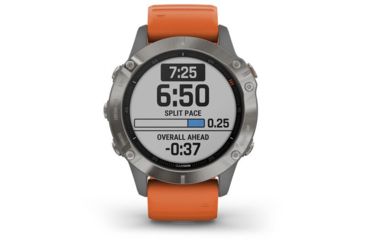 Image of Garmin Fenix 6 Sapphire Multisport Fitness Watch, Ti Gray w/Orange Band, 010-02158-13