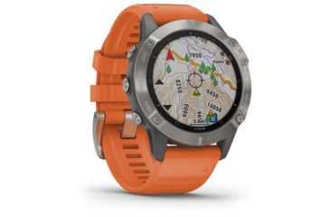 Image of Garmin Fenix 6 Sapphire Multisport Fitness Watch, Ti Gray w/Orange Band, 010-02158-13