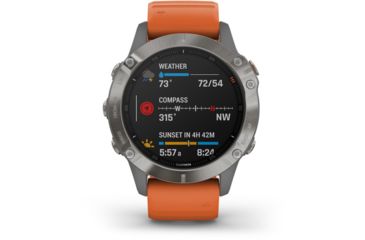 Image of Garmin Fenix 6 Sapphire Multisport Fitness Watch, Ti Gray w/Orange Band, 010-02158-13