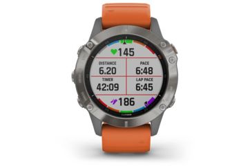 Image of Garmin Fenix 6 Sapphire Multisport Fitness Watch, Ti Gray w/Orange Band, 010-02158-13