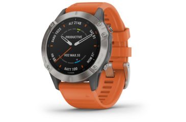 Image of Garmin Fenix 6 Sapphire Multisport Fitness Watch, Ti Gray w/Orange Band, 010-02158-13