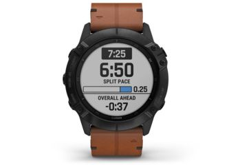 Image of Garmin Fenix 6X Sapphire Multisport GPS Smartwatch, Black DLC w/Brown Leather Band, 010-02157-13