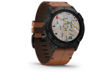 Image of Garmin Fenix 6X Sapphire Multisport GPS Smartwatch, Black DLC w/Brown Leather Band, 010-02157-13