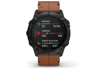 Image of Garmin Fenix 6X Sapphire Multisport GPS Smartwatch, Black DLC w/Brown Leather Band, 010-02157-13