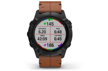 Image of Garmin Fenix 6X Sapphire Multisport GPS Smartwatch, Black DLC w/Brown Leather Band, 010-02157-13