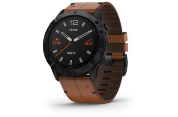Image of Garmin Fenix 6X Sapphire Multisport GPS Smartwatch, Black DLC w/Brown Leather Band, 010-02157-13
