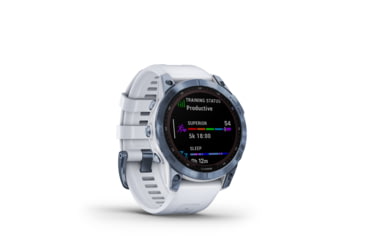 Image of Garmin Fenix 7 Sapphire Solar Watch, Mineral Blue DLC Titanium Case, Whitestone Band, 010-02540-24