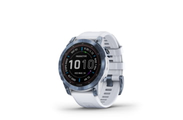 Image of Garmin Fenix 7 Sapphire Solar Watch, Mineral Blue DLC Titanium Case, Whitestone Band, 010-02540-24