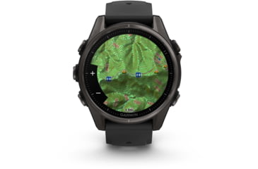 Image of Garmin fenix 8 AMOLED 43mm GPS Watch, Sapphire, Carbon Gray DLC Titanium with Black/Pebble Gray Silicone, 010-02903-20