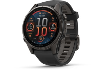 Image of Garmin fenix 8 AMOLED 43mm GPS Watch, Sapphire, Carbon Gray DLC Titanium with Black/Pebble Gray Silicone, 010-02903-20