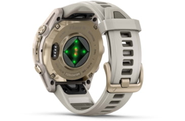 Image of Garmin fenix 8 AMOLED 43mm GPS Watch, Sapphire, Soft Gold with Fog Gray/Dark Sandstone Silicone Band, 010-02903-10