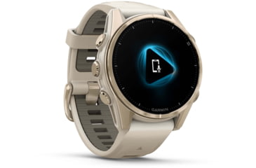 Image of Garmin fenix 8 AMOLED 43mm GPS Watch, Sapphire, Soft Gold with Fog Gray/Dark Sandstone Silicone Band, 010-02903-10