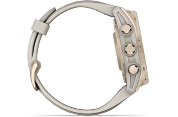 Image of Garmin fenix 8 AMOLED 43mm GPS Watch, Sapphire, Soft Gold with Fog Gray/Dark Sandstone Silicone Band, 010-02903-10