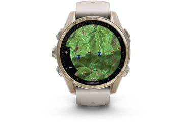 Image of Garmin fenix 8 AMOLED 43mm GPS Watch, Sapphire, Soft Gold with Fog Gray/Dark Sandstone Silicone Band, 010-02903-10