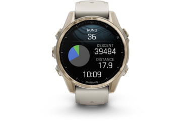 Image of Garmin fenix 8 AMOLED 43mm GPS Watch, Sapphire, Soft Gold with Fog Gray/Dark Sandstone Silicone Band, 010-02903-10
