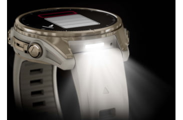 Image of Garmin fenix 8 AMOLED 43mm GPS Watch, Sapphire, Soft Gold with Fog Gray/Dark Sandstone Silicone Band, 010-02903-10