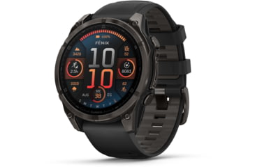 Image of Garmin fenix 8 AMOLED 47mm GPS Watch, Sapphire, Carbon Gray DLC Titanium with Black/Pebble Gray Silicone, 010-02904-20