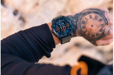 Image of Garmin fenix 8 AMOLED 47mm GPS Watch, Sapphire, Carbon Gray DLC Titanium with Black/Pebble Gray Silicone, 010-02904-20