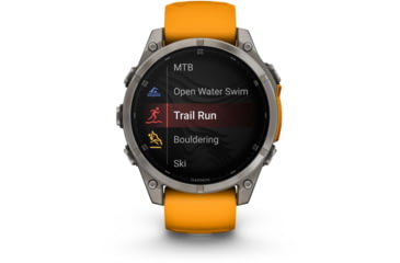 Image of Garmin fenix 8 AMOLED 47mm GPS Watch, Sapphire, Titanium with Spark Orange/Graphite Silicone Band, 010-02904-10